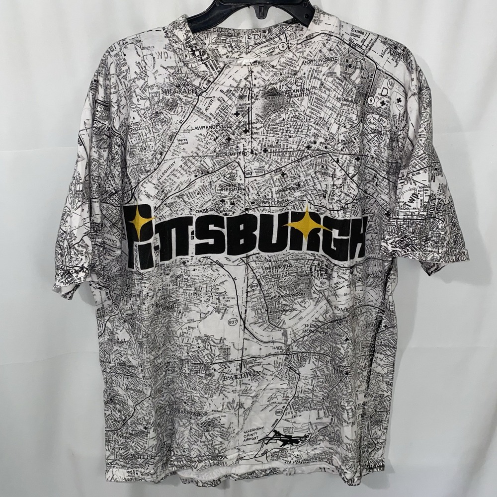 Vintage Pittsburgh PA City Map All Over Print AOP T Shirt Single Stitch Large